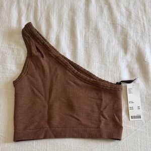 NWT Urban Outfitters Brown One-Shoulder Ribbed Crop Top